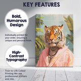 Elegant Tiger Wearing Pink Bathrobe Tropical Spa Portrait Canvas Wall Art Print Decor Picture Ready to Hang