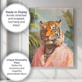 Elegant Tiger Wearing Pink Bathrobe Tropical Spa Portrait Canvas Wall Art Print Decor Picture Ready to Hang