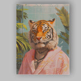 Elegant Tiger Wearing Pink Bathrobe Tropical Spa Portrait Canvas Wall Art Print Decor Picture Ready to Hang