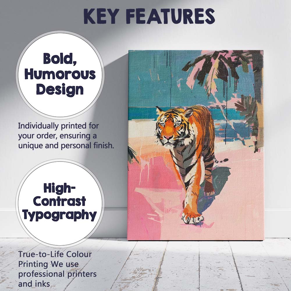 Contemporary Abstract Tiger Walk Pastel Expressionist Painting Canvas Wall Art Print Decor Picture Ready to Hang