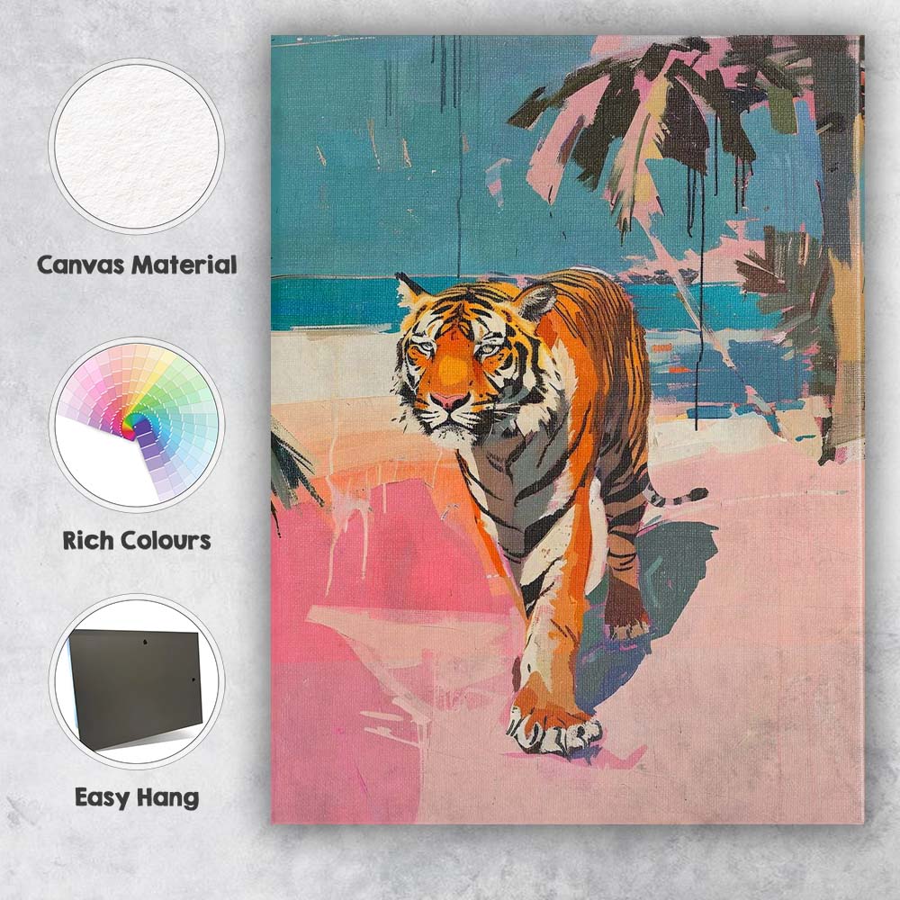 Contemporary Abstract Tiger Walk Pastel Expressionist Painting Canvas Wall Art Print Decor Picture Ready to Hang