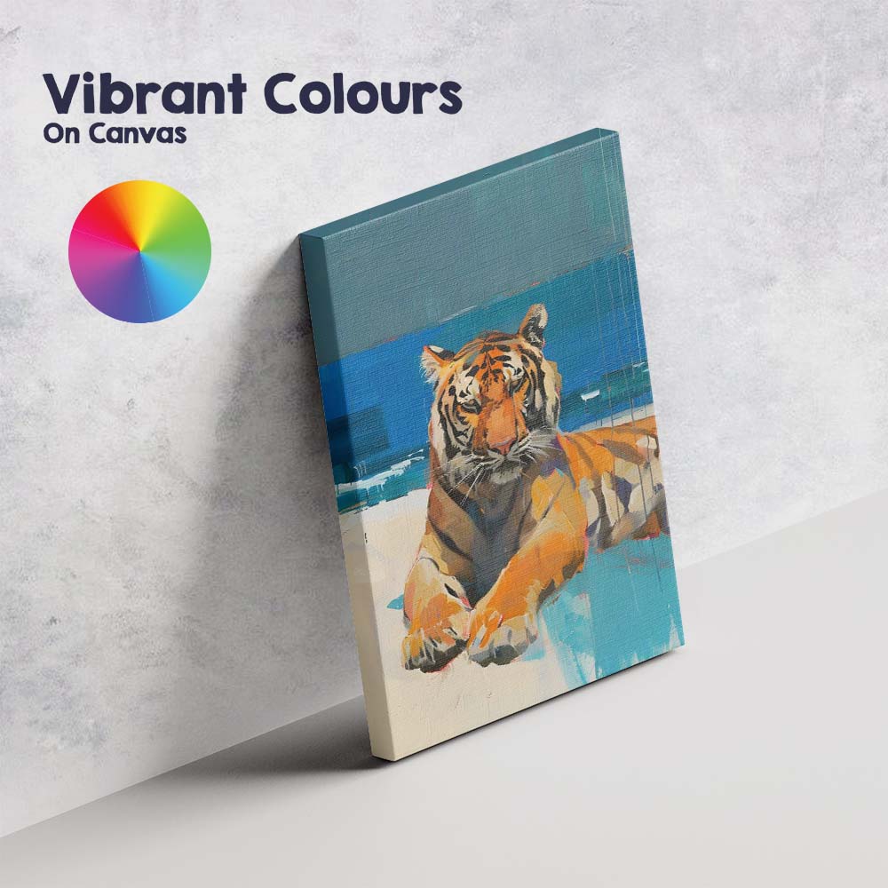 Modern Blue Abstract Tiger Portrait Expressionist Painting Canvas Wall Art Print Decor Picture Ready to Hang