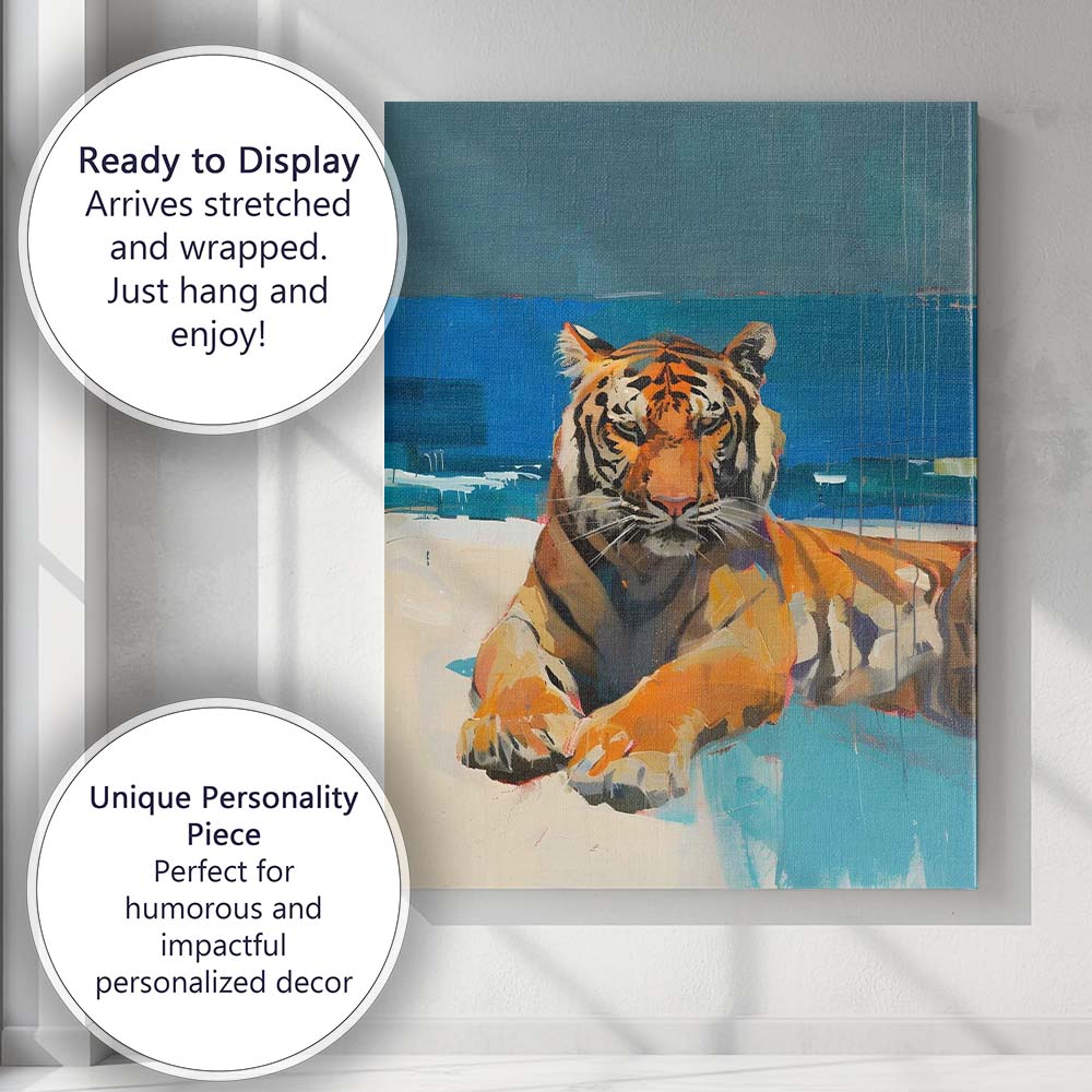 Modern Blue Abstract Tiger Portrait Expressionist Painting Canvas Wall Art Print Decor Picture Ready to Hang