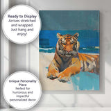 Modern Blue Abstract Tiger Portrait Expressionist Painting Canvas Wall Art Print Decor Picture Ready to Hang