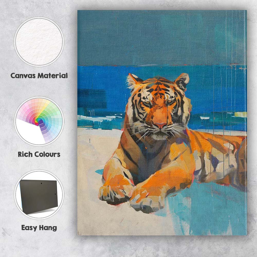 Modern Blue Abstract Tiger Portrait Expressionist Painting Canvas Wall Art Print Decor Picture Ready to Hang