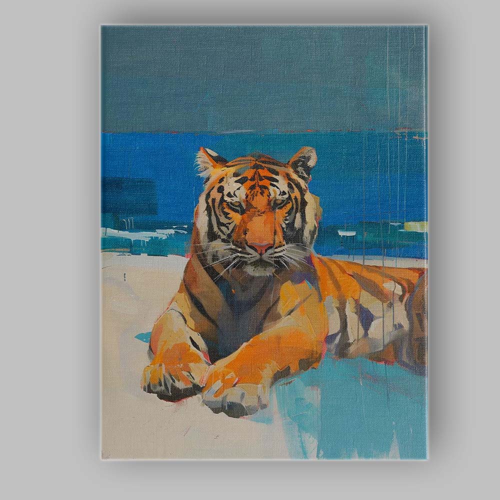 Modern Blue Abstract Tiger Portrait Expressionist Painting Canvas Wall Art Print Decor Picture Ready to Hang