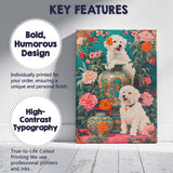 White Bichon Dogs With Ornate Floral Garden Vases Canvas Wall Art Print Decor Picture Ready to Hang