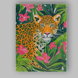 Tropical Leopard Among Pink Hibiscus Jungle Leaves Canvas Wall Art Print Decor Picture Ready to Hang