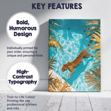 Swimming Leopard In Turquoise Tropical Pool Overhead View Canvas Wall Art Print Decor Picture Ready to Hang
