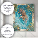 Leopard Swimming In Luxury Tropical Garden Pool Canvas Wall Art Print Decor Picture Ready to Hang