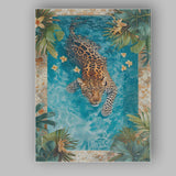 Leopard Swimming In Luxury Tropical Garden Pool Canvas Wall Art Print Decor Picture Ready to Hang