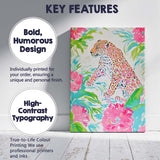 Pink Tropical Watercolour Leopard Botanical Illustration Canvas Wall Art Print Decor Picture Ready to Hang