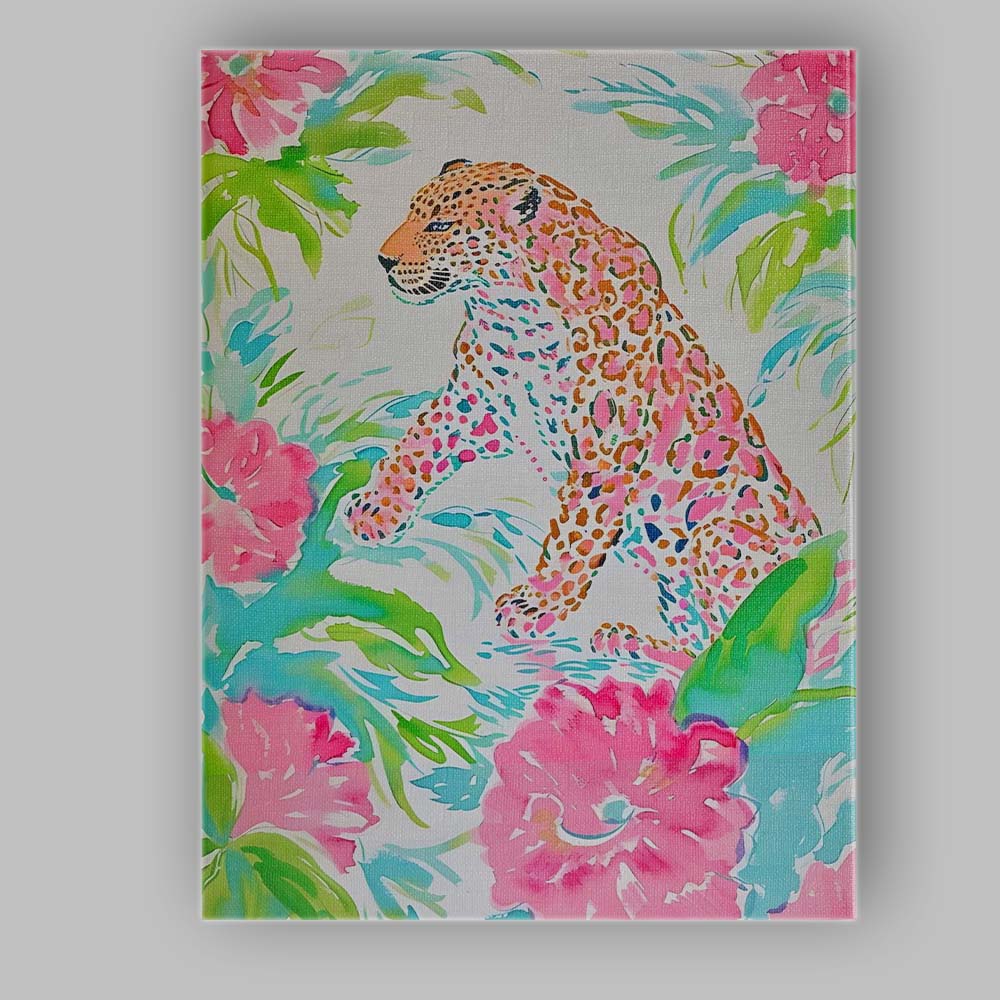Pink Tropical Watercolour Leopard Botanical Illustration Canvas Wall Art Print Decor Picture Ready to Hang