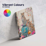 Decorative Leopard Pair With Ornate Blue Vase Floral Collage Canvas Wall Art Print Decor Picture Ready to Hang
