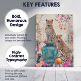 Decorative Leopard Pair With Ornate Blue Vase Floral Collage Canvas Wall Art Print Decor Picture Ready to Hang