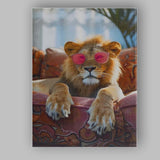 Stylish Lion Wearing Pink Sunglasses Luxury Lounge Portrait Canvas Wall Art Print Decor Picture Ready to Hang
