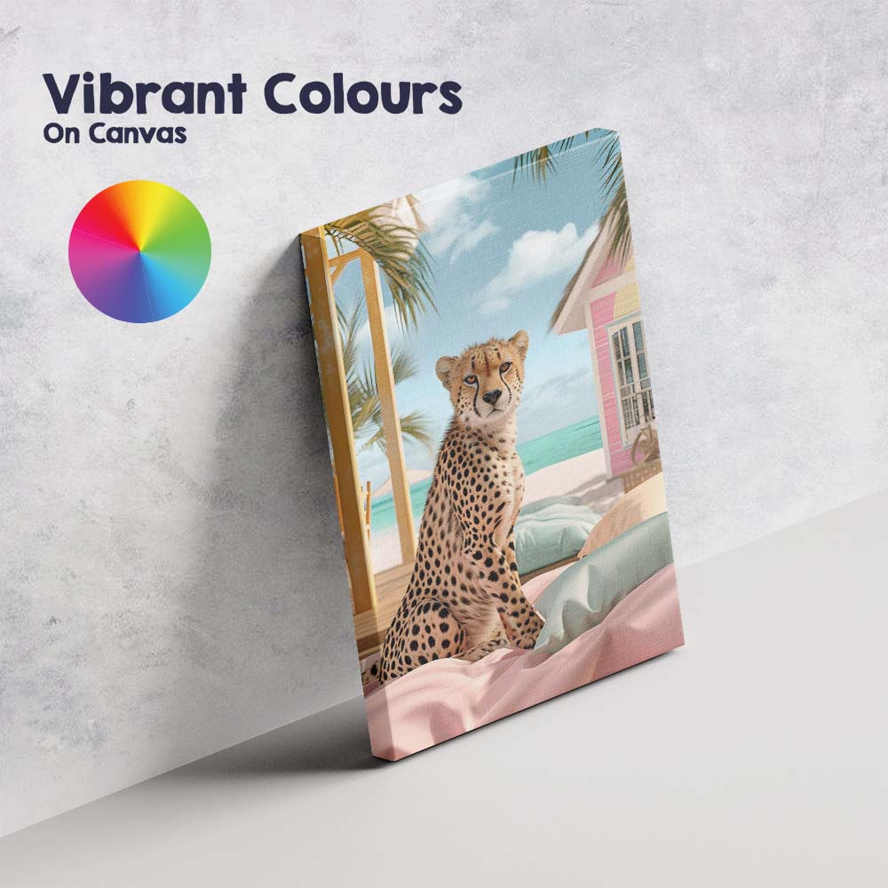 Elegant Cheetah On Pastel Beach Resort Bedding Canvas Wall Art Print Decor Picture Ready to Hang