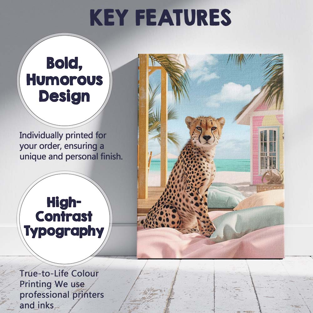 Elegant Cheetah On Pastel Beach Resort Bedding Canvas Wall Art Print Decor Picture Ready to Hang