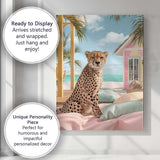 Elegant Cheetah On Pastel Beach Resort Bedding Canvas Wall Art Print Decor Picture Ready to Hang