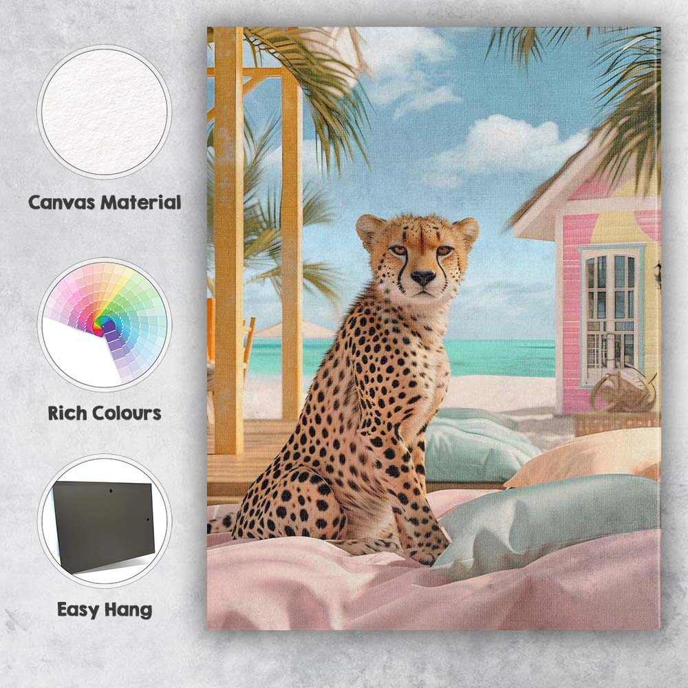Elegant Cheetah On Pastel Beach Resort Bedding Canvas Wall Art Print Decor Picture Ready to Hang