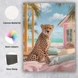 Elegant Cheetah On Pastel Beach Resort Bedding Canvas Wall Art Print Decor Picture Ready to Hang