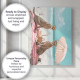 Pastel Beach Picnic Cheetah Pair Summer Coastal Scene Canvas Wall Art Print Decor Picture Ready to Hang