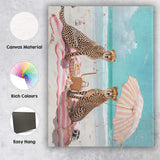 Pastel Beach Picnic Cheetah Pair Summer Coastal Scene Canvas Wall Art Print Decor Picture Ready to Hang