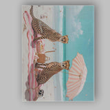 Pastel Beach Picnic Cheetah Pair Summer Coastal Scene Canvas Wall Art Print Decor Picture Ready to Hang