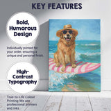 Golden Retriever Surfing On Pink Longboard Coastal Oil Painting Canvas Wall Art Print Decor Picture Ready to Hang