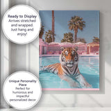 Elegant Tiger Swimming In Pastel Pink Luxury Pool Canvas Wall Art Print Decor Picture Ready to Hang