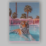 Elegant Tiger Swimming In Pastel Pink Luxury Pool Canvas Wall Art Print Decor Picture Ready to Hang