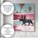 Elegant Black Panther Walking By Pink Luxury Pool Canvas Wall Art Print Decor Picture Ready to Hang