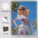 Fashion Barbie In White Floral Lace Summer Dress Canvas Wall Art Print Decor Picture Ready to Hang