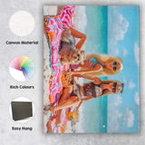 Stylish Barbie Friends Beach Picnic With Pomeranian Puppy Canvas Wall Art Print Decor Picture Ready to Hang
