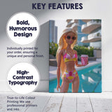 Fashion Barbie Poolside With Pink Coffee Cup Canvas Wall Art Print Decor Picture Ready to Hang