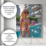 Fashion Barbie Poolside With Pink Coffee Cup Canvas Wall Art Print Decor Picture Ready to Hang