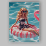 Glamorous Barbie On Pink Flamingo Pool Float Canvas Wall Art Print Decor Picture Ready to Hang