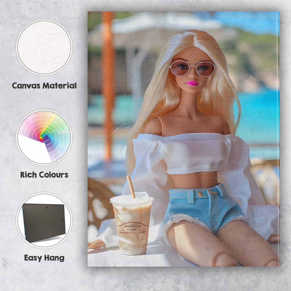 Chic Barbie Beach Cafe Summer Fashion Portrait Canvas Wall Art Print Decor Picture Ready to Hang