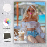 Chic Barbie Beach Cafe Summer Fashion Portrait Canvas Wall Art Print Decor Picture Ready to Hang