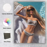 Luxury Barbie Relaxing By Pool In White Bikini Canvas Wall Art Print Decor Picture Ready to Hang
