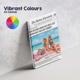 Summer Girls Beach Picnic Newspaper Front Page Canvas Wall Art Print Decor Picture Ready to Hang