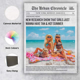 Summer Girls Beach Picnic Newspaper Front Page Canvas Wall Art Print Decor Picture Ready to Hang
