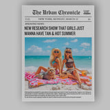 Summer Girls Beach Picnic Newspaper Front Page Canvas Wall Art Print Decor Picture Ready to Hang