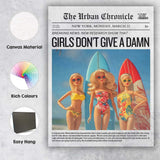 Girls Dont Give A Damn Humorous Newspaper Cover Canvas Wall Art Print Decor Picture Ready to Hang
