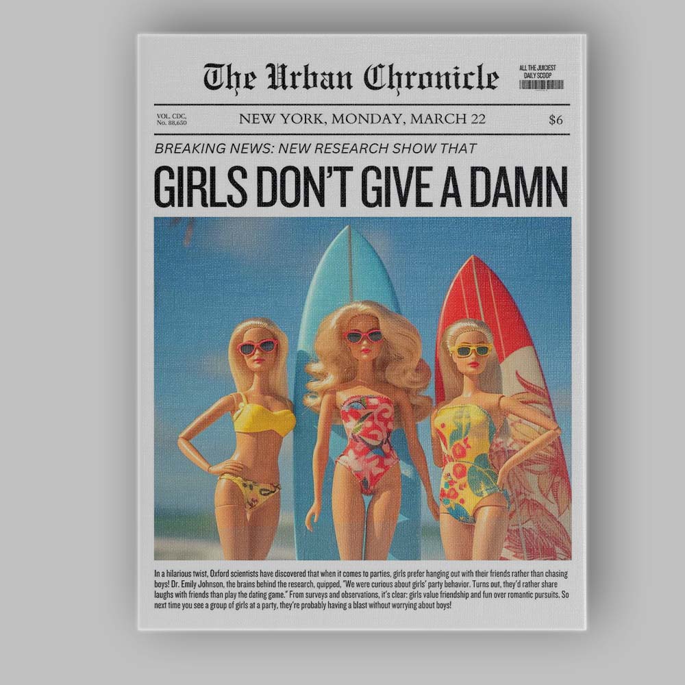 Girls Dont Give A Damn Humorous Newspaper Cover Canvas Wall Art Print Decor Picture Ready to Hang