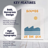 Minimalist Sounds Of The Sea Coastal Typography Canvas Wall Art Print Decor Picture Ready to Hang