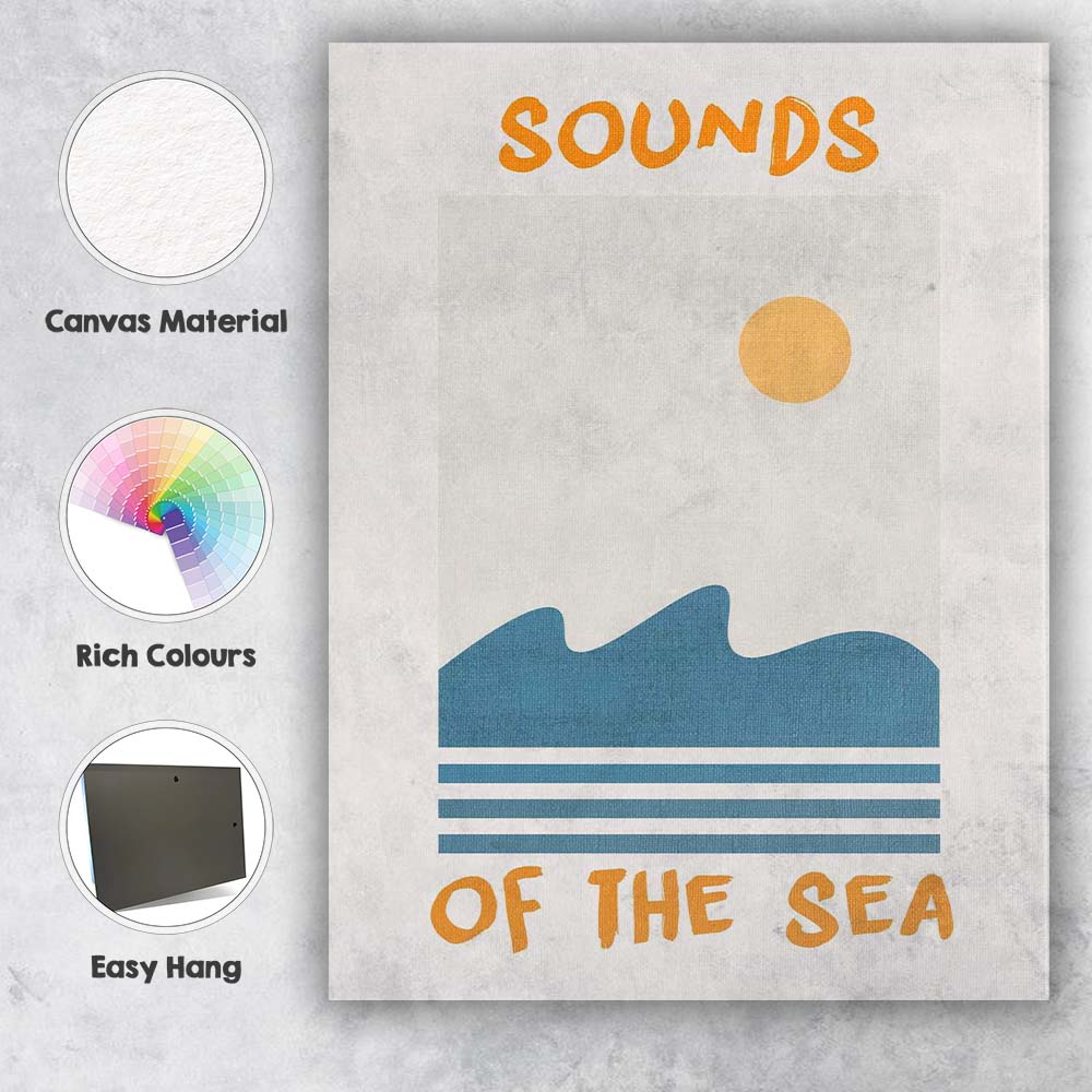 Minimalist Sounds Of The Sea Coastal Typography Canvas Wall Art Print Decor Picture Ready to Hang