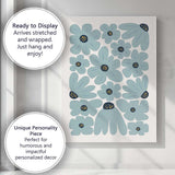 Scandinavian Dusty Blue Floral Retro Folk Art Canvas Wall Art Print Decor Picture Ready to Hang
