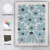 Scandinavian Dusty Blue Floral Retro Folk Art Canvas Wall Art Print Decor Picture Ready to Hang