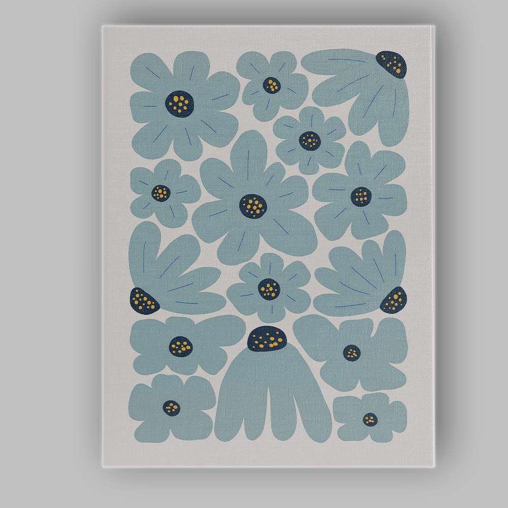 Scandinavian Dusty Blue Floral Retro Folk Art Canvas Wall Art Print Decor Picture Ready to Hang